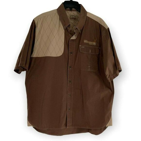 Game Guard Shirt Mens Large Brown Short Sleeves Patched Button Down Hunting Top - Picture 1 of 10
